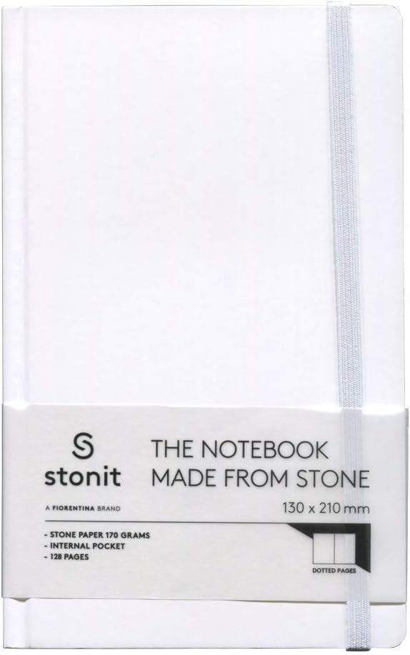 5x8 Hard Cover Dot Grid Notebook with Inner Pocket and Elastic Closure (White)