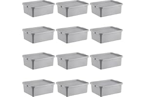 ZEDFIRE 12-Pack Polypropylene Bus Tub with Cover, Durable Bus Box for Professional Food Service Use, Plastic Restaurant Tub, Commercial Tote Box for Food Service or Transporting, (20" x 15" x 7"), Gray