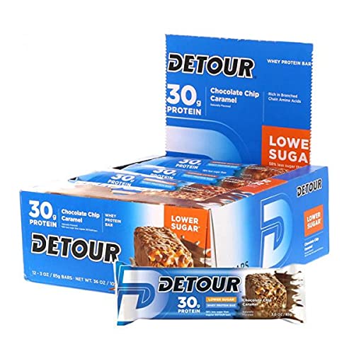 Detour Lower Sugar Whey Protein Bar, Chocolate Chip Caramel, 3 Ounce, Pack of 12 Pricepulse