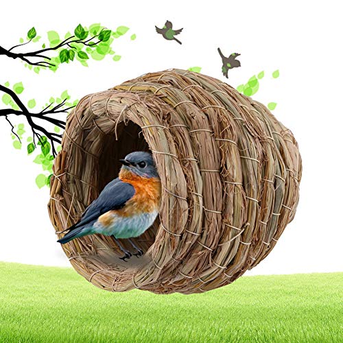 Bird Nest Cage - Handwoven Straw Breeding and Hatching Cave for Parrots, Canaries, Finches, Cockatiels and Other Small Animals