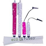 Eco-Fused 4 Universal Bling Stylus Pen Bundle (2 Long and 2 Short) / Compatible With Capacitive Touchscreen Devices (including all Apple and Android Phones and Tablets) / Microfiber Cleaning Cloth