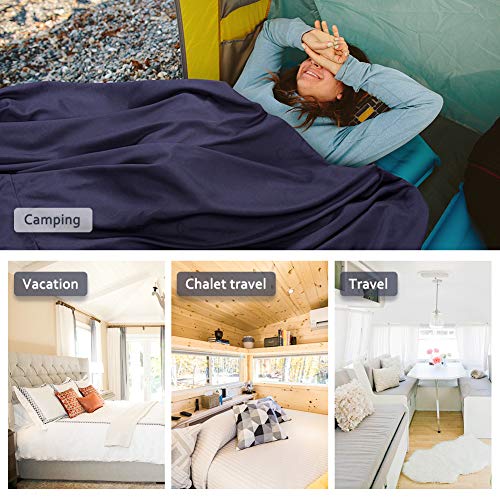 Glymnis Sleeping Bag Liner Camping Sleeping Sheet Lightweight Summer Travel Camping Hotel Sleeping Bag Sheet for Traveling Hotels Camping Backpacking XL Navy Blue - Thumbnail 6