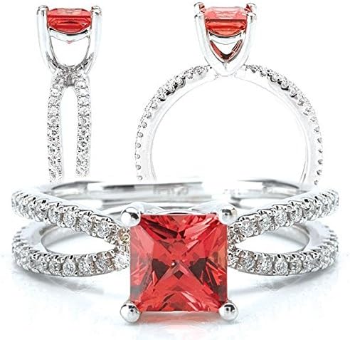 18k Elite Collection Chatham 5.5mm princess cut padparadscha orange sapphire engagement ring with split shank