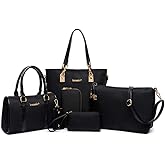 AlwaySky Nylon 6 PCS Women Shoulder Bag Top-Handle Handbag Tote Purse Wallet Key Case Set