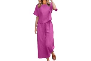 GENERIC Womens Plus Size Cotton Linen Lounge Sets 2 Piece Travel Outfits 2024 Linen Set Summer Casual Matching Set Pants Suit