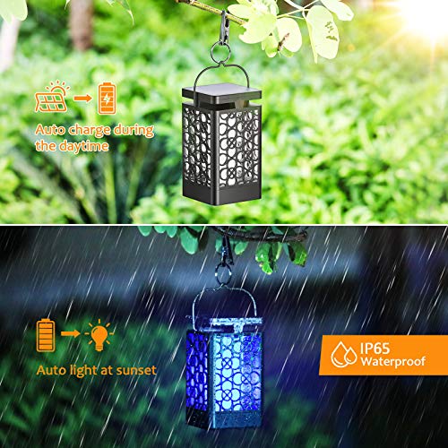 KOOPER Solar Lantern Lights 8 Color Dancing Flame Waterproof Solar Lights Outdoor Hanging Lantern Halloween Decorations LED Lights Landscape Decorative for Garden Patio Yard Path 2 Pack