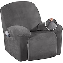 Housses De Fauteuil Inclinable En Velours - Lot De 4 Pièces | Poches Latérales | Antidérapant | Pour Canapés 68-99cm