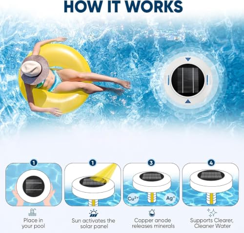 Upgraded Solar Pool Ionizer for Above Ground & Inground Pools Up to 45,000 Gallons – Easy Pool Maintenance with Oversized Solar Panel & Thick Copper Anode