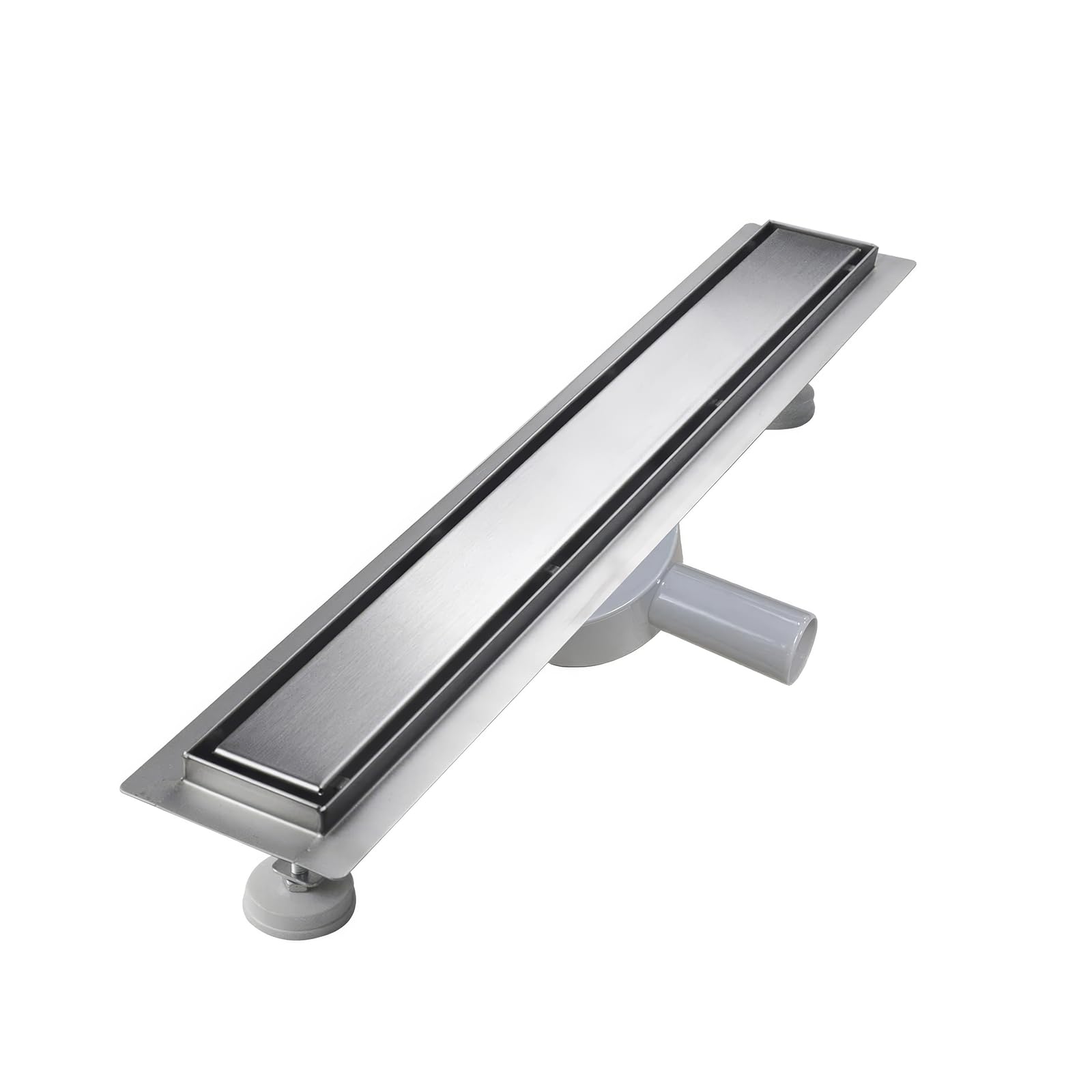 sunrik Shower Drain 40 cm, Tilable Shower Channel, Extra Flat, Stainless Steel Floor Drain Complete Set with 360° Siphon Hair Strainer