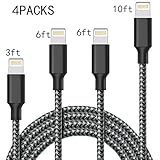 Lightning Cable, 4PACK Nylon Braided Charging Cable Cord Lightning to USB Cable Charger Compatible with iPhone,iPad, iPod and More (Black)