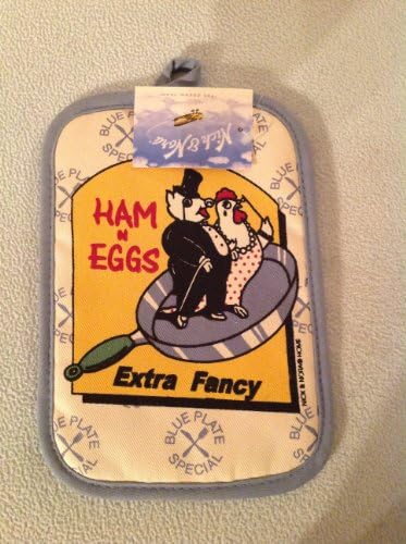 Nick and Nora Blue Plate Special Ham and Eggs Extra Fancy Quilted Potholder