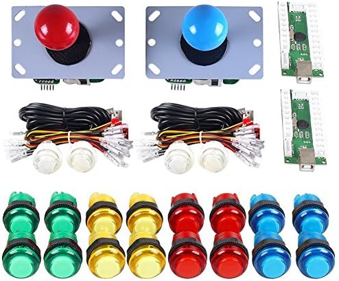 Gamelec 2-Players Arcade Game Buttons and Joystick Controller Kit for Raspberry Pi and PC Games,Red Joystick and 10x LED Illuminated Push Buttons DIY Kits for Mame,PC and Raspberry Pi 2 3