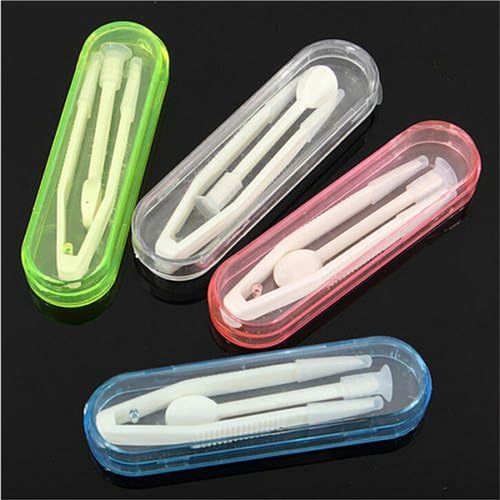 Contact Lens Inserter Remover Soft Tip Tweezers & Case Hygienic Daily Use UK (Random Coloured, 1 Set)