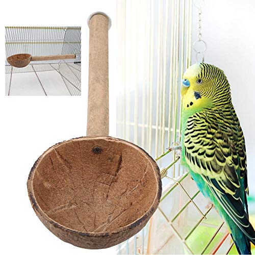 Jimfoty Bird Perch Stand, Natural Coconut Shell Bird Feeder Bowl Bird Cage Parrot Parakeet Stand Parrot Playstand Play Gym