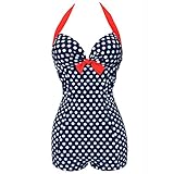 JOYMODE Women's Retro Boy-Leg One Piece Halter Neck Ruched Swimsuit Bathing Suits