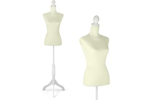 HOMBOUR Dress Form with Detachable Yellow Fabric Cover, 52-67 inch Height Adjustable Female Mannequin Torso with Tripod Base Stand for Sewing Dress Jewelry Display, White Model