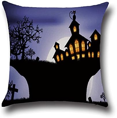 DeMissir Cotton Linen Halloween Theme Pillow Case Pillowcase Cotton Linen 18× 18 In Cushion Cover Home or Office Sofa Decoration (Blue-2)