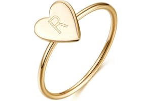 Memorjew 925 Sterling Silver Rings for Girls Women, Dainty Initial Heart Ring Stacking Ring for Women Girls Jewelry Gifts