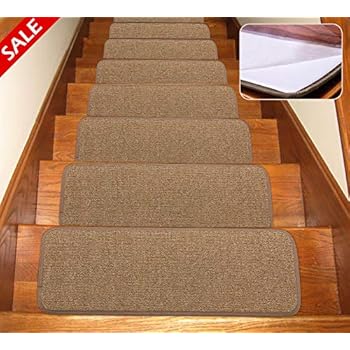 Seloom Stair Treads Carpet Non-Slip with Skid Resistant Rubber Backing Specialized for Indoor Wood Steps, Removable Washable Step Floor Rugs for Stairs (Pure Brown, Set of 13)