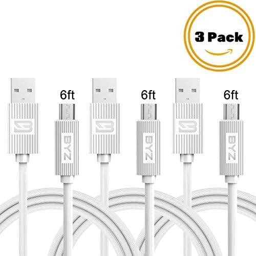 TOBETB 3 Pack Micro USB Charging Cable 6ft White