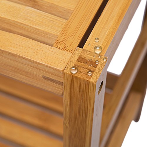 Shower Bench Seat & Bath Spa Shaving Stool with Storage Shelf, Sturdy & Waterproof Bamboo Bathroom Fixtures