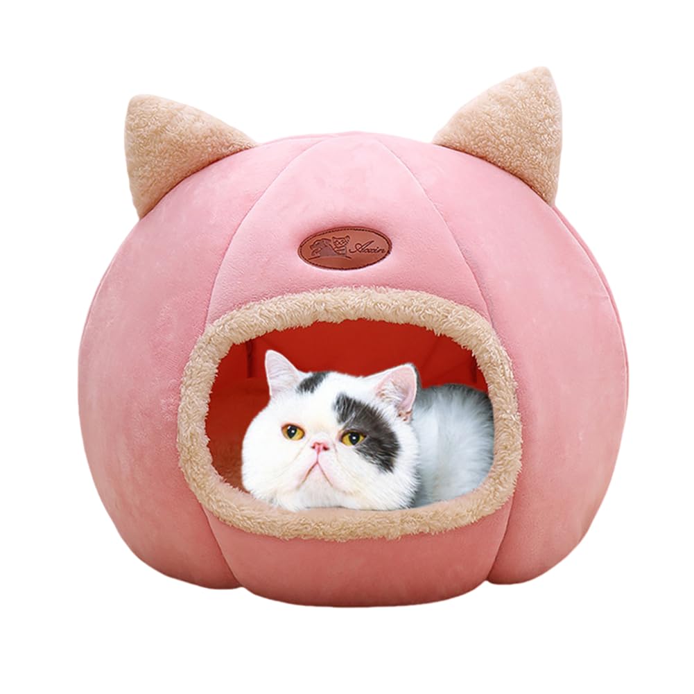 Photo 1 of Cat Beds for Indoor Cats, Cozy Cat Cave Bed Dog House Cats Tent with Removable Cushion Pillow, Soft Warm Pet House Puppy Bed, Cute Pet Nest for Kitten Small Dog (Pink, M-13x13x13 Inches)