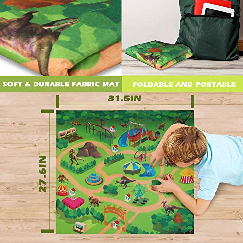 Baztoy Dinosaur Toys Figures Realistic Model Sets Play Mat Trees and Map Educational Boys Gifts Dino World for Kids Dinosaur Party Supply Favors Including T-Rex Tyrannosaurus Triceratops - Thumbnail 3