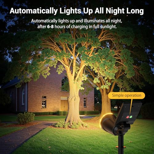 GEARLITE Solar Lights for Outdoor Garden, Warm White Solar LED Spotlight Outdoor with 1500 mAh Battery, 1200 Lumen Solar Lights for Outdoor Use with IP65 Waterproof for Garden Decoration, Flowers, Walkway (Warm White, 2)