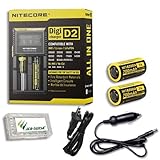 Combo: Nitecore Digi Charger D2 w/2x IMR 7A 18350 Batteries +Car & Wall Adaptors +Free Eco-Sensa Battery Case