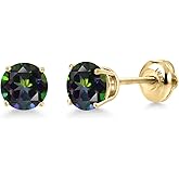 Gem Stone King 14K Yellow Gold Green Mystic Topaz Stud Earrings for Women | 2.60 Cttw | Gemstone November Birthstone | Round 7MM