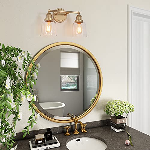 Gold Vanity Light, 2 Light Gold Bathroom Vanity Light with Clear Glass