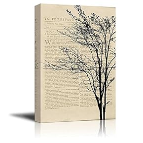 Canvas Wll Art - Silhouette of a Tree on Vintage Newspaper Background - Giclee Print and Stretched Ready to Hang - 12"x18"