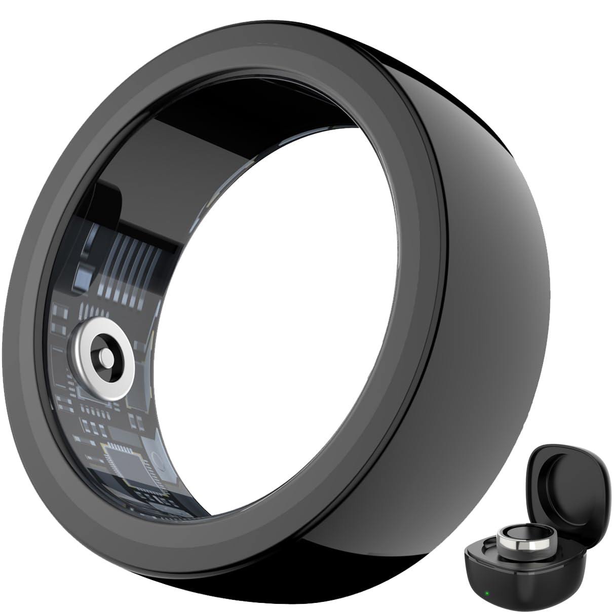 Photo 1 of 2025 New Smart Ring Health Tracker, Fitness Ring with Sleep Tracker/Heart Rate/Blood Oxygen/Steps/Calories/Distance, No Subscription Fee, IP68 Waterproof Smart Ring with Charging Case - Black Size 9
