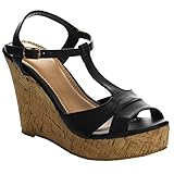 Beston EA53 Women's T-strap High Wedge Platform Sandals Run Half Size Small