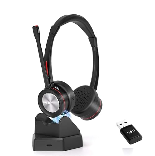 MAIRDI Wireless Headset with Microphone for PC, Bluetooth Headset with  Mic Noise Canceling for Truck Driver Office Call Center, 40H Play Time,