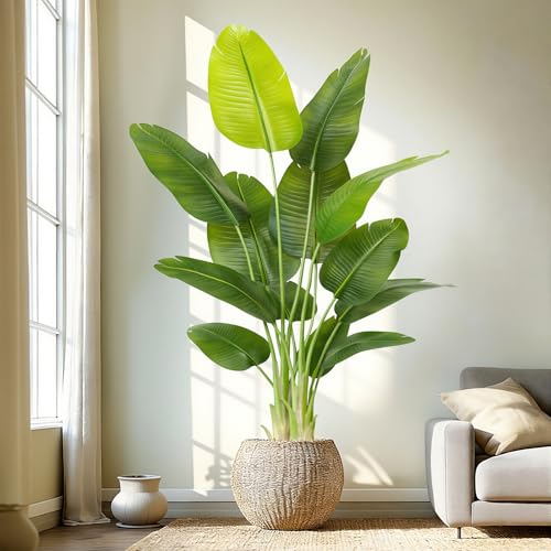Keeplush Artificial Bird of Paradise Plant, 180 cm High, Large Artificial Indoor Plant, Artificial Banana Tree with 13 Leaves, Artificial Tree Indoor or Outdoor Living Room Office Garden Dec