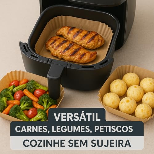 Forma Descartável para AirFryer Quadrada 20x20 Antiaderente Forro Protetor para Fritadeira sem Óleo Proteção contra Gordura Forminha para Air Fryer (150 Unidades)