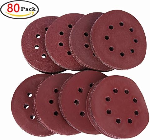 《Clearance Sale ! 》Hook and Loop Sandpaper Sanding Discs Pads 80pcs, 125mm/5inch Sander Pads Paper 60 80 120 180 240 320 400 800Grits for Random Orbital Sander