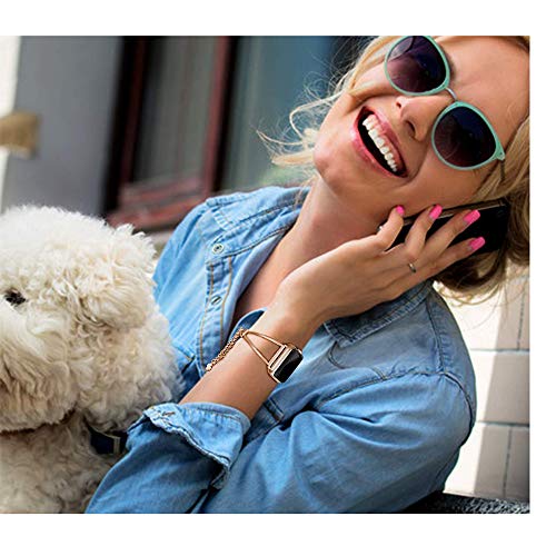 hooroor Bracelet Compatible for Apple Watch Band 42mm 44mm, Feminine Bangle Cuff with Clover Pendant for iWatch Bands Series 4 3 2 1 Stainless Steel Metal Wristband Strap (Copper Gold-42mm 44mm) - Thumbnail 6