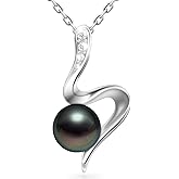Atopearl Valentine's Day Gift for Her Tahitian Black Pearl Pendant Necklace for Women Mothers Wife, 7-8mm AAAA Round Pearls Jewelry Wedding Birthday Anniversary Christmas
