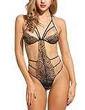 Avidlove Sexy Teddy Lingerie for Women One Piece Halter Lace Babydoll Bodysuit Gold L