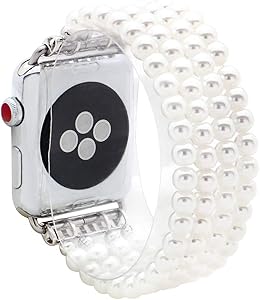 KAI Top Compatible for Apple Watch Band 38mm 40mm 42mm 44mm,Artificial Pearls Beaded Stretch Bracelet Watch Strap Bands for Women Compatible with Apple iWatch Series 5 4 3 2 1