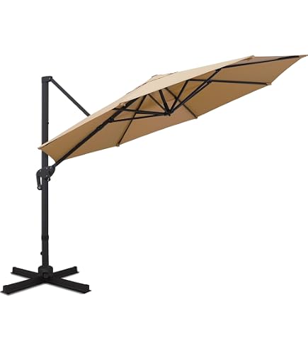 10 ft patio offset cantilever umbrella with solar lights Tangkula 10 ft Patio Offset Umbrella with 360 Degree Rotation, Coffee
