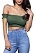 Women's Sexy Off Shoulder Ruffle Crop Top Short Sleeve Ribbed Bustier Camisole S Green