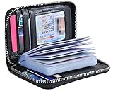Leamekor Credit Card Wallet Holder Zip Bifold Wallet Genuine Leather 25 Card Slots