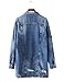Dasior Women's Long Loose Fit Ripped Broken Denim Jacket Coat M Blue