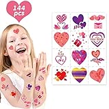 Omgouue 144 Colorful Valentine's Day Heart Tattoo Party Favors - Temporary TATTOOS/12 Sheets/Teacher's Prizes Party Supplies