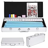 Yaheetech American Mahjong Set Mah Jongg Sets Aluminum Case 166 Tiles 4 Pushers/Racks Silver