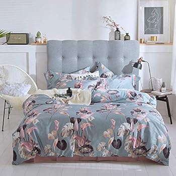 Amazon.com: VM VOUGEMARKET King Duvet Cover Set 100% Long Staple Cotton,Blue Tropical Botanical 