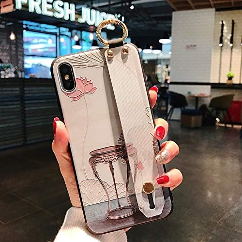 NiceGuu Phone Case for iPhone X XS Xs max XR 8 7 7plus 8plus 11 Pro Max Flower Floral Lotus Wrist Strap Soft Silicone Holder Case (Purple, for iPhone 11 Pro Max)